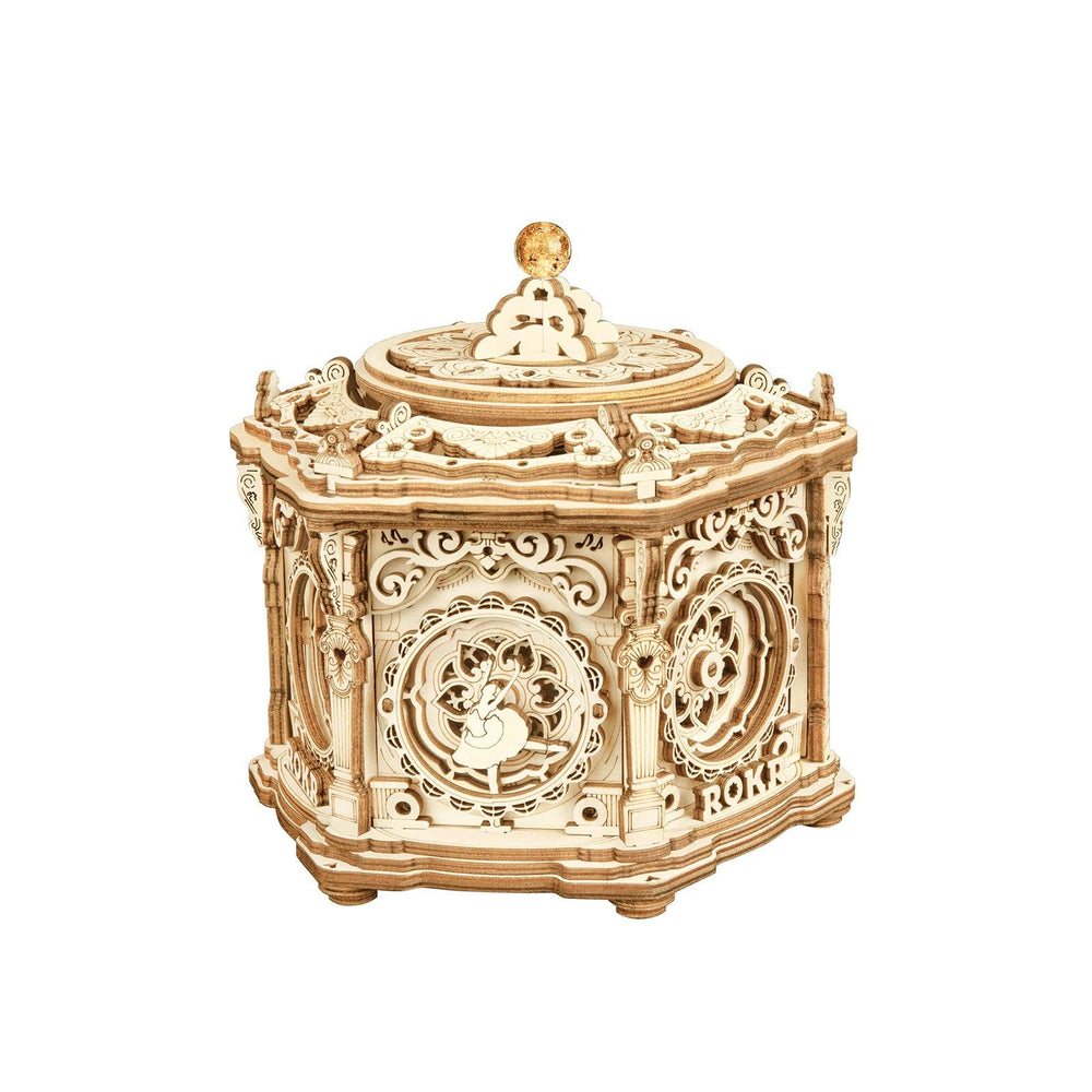 ROKR Secret Garden music box assembly with intricate laser-cut parts for a satisfying build.