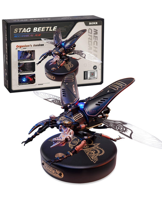 ROKR stag beetle assembly for a striking desk display and mindful building