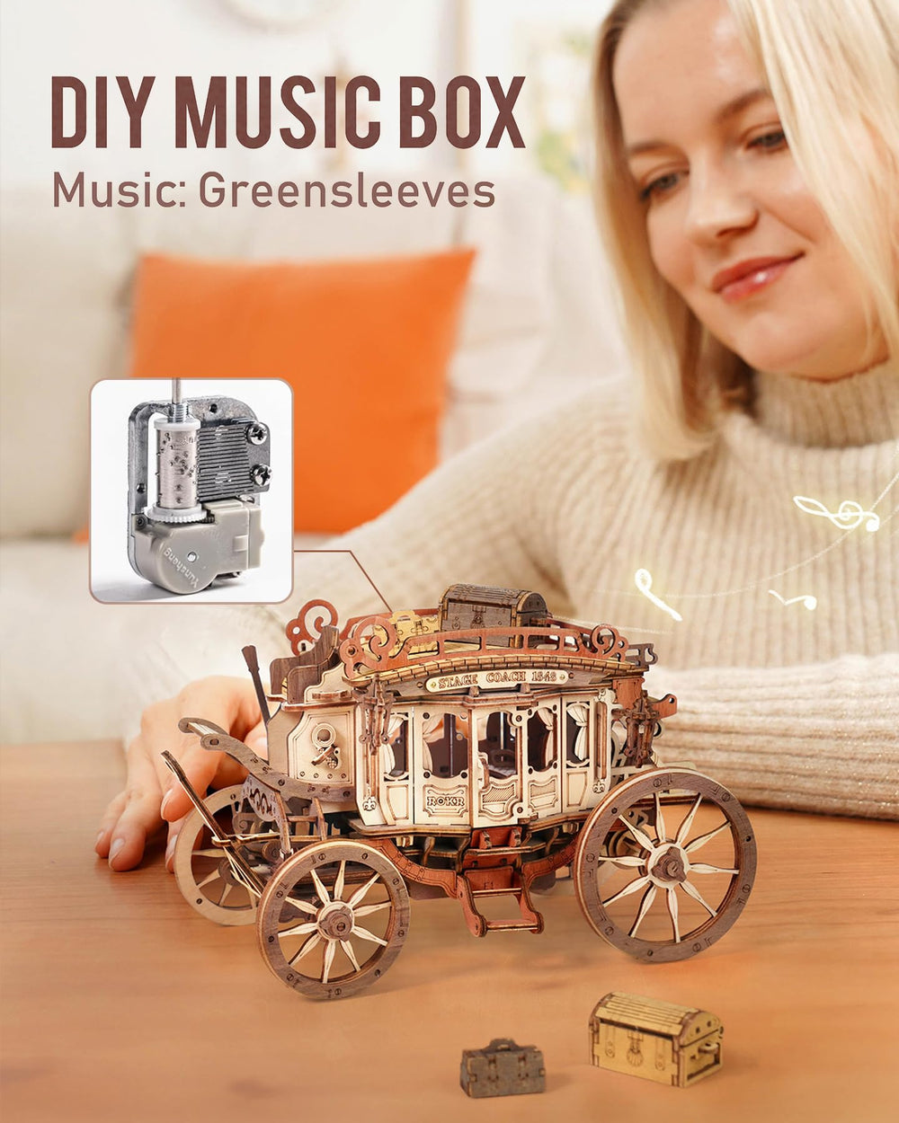 ROKR Stagecoach wind-up motion demonstrates moving carriage and hidden compartments.