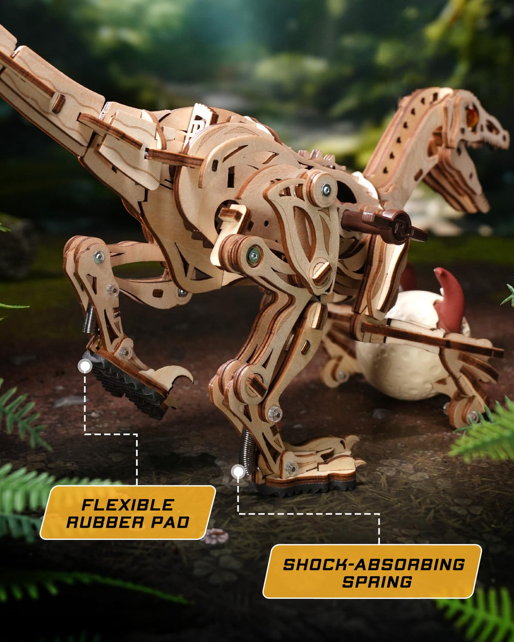 ROKR Velociraptor articulated foreclaws add realism for dramatic re-enactments.