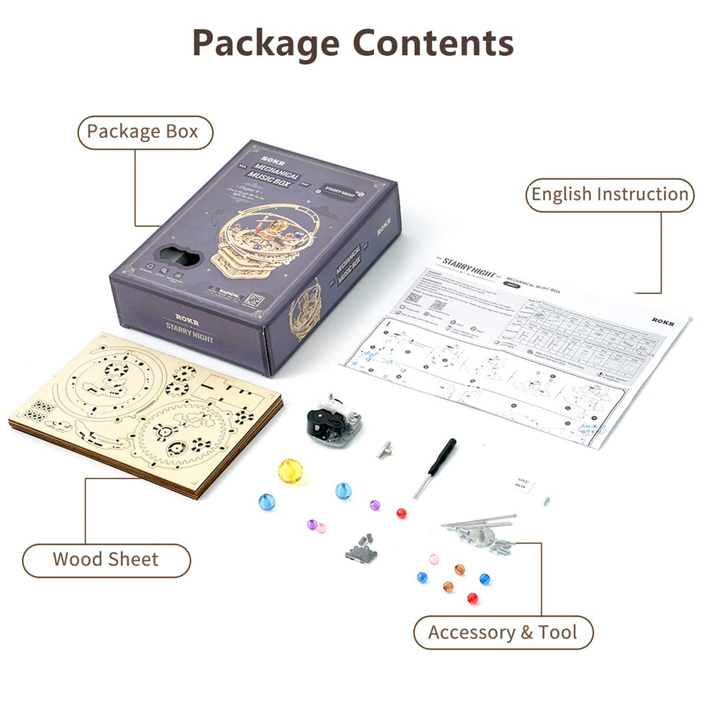 ROKR wind-up-key-mechanism offers a tactile, rewarding build experience