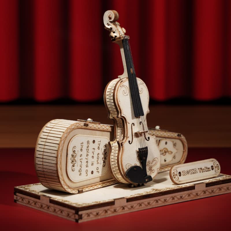 ROKR wooden music model kit progress shot shows hands-on learning in action.