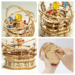 ROKR wooden-orrery-gear-trains reveal motion in a compact mechanical display