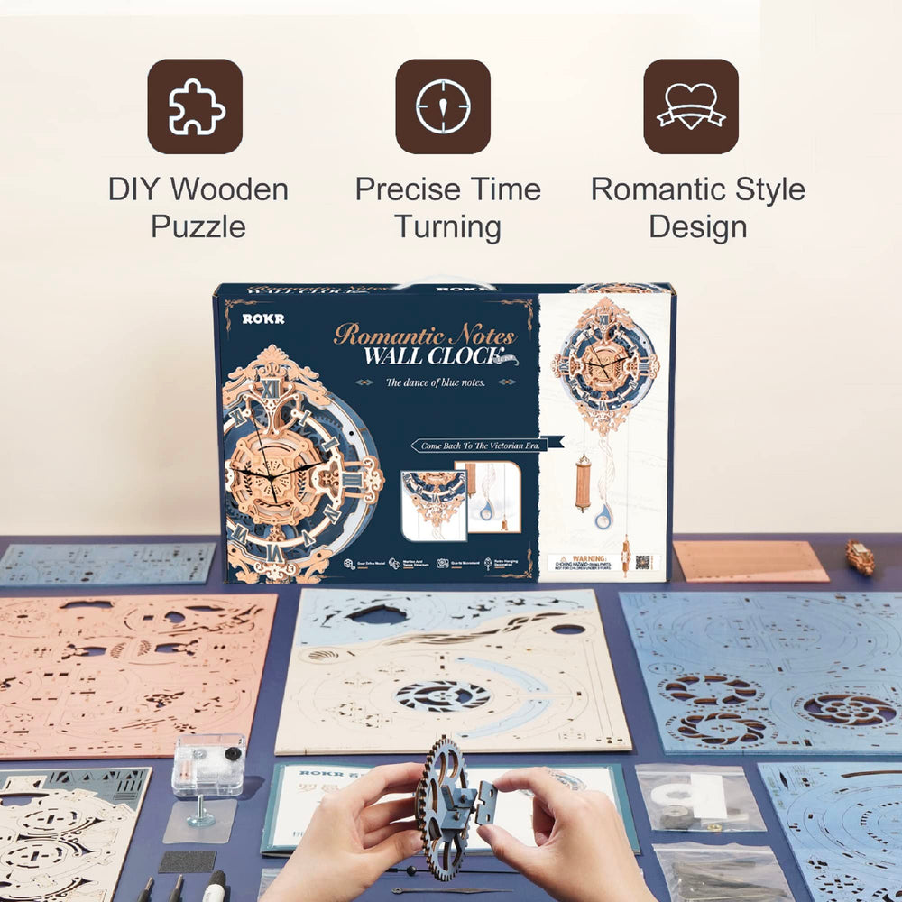 ROKR wooden puzzle clock wall mount offers elegant space-saving display
