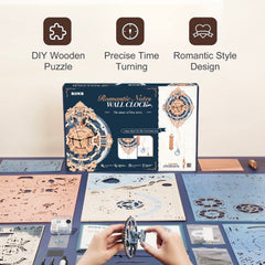 ROKR wooden puzzle clock wall mount offers elegant space-saving display