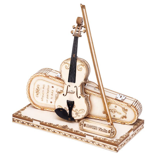ROKR wooden violin puzzle being assembled to spark creativity and focus.