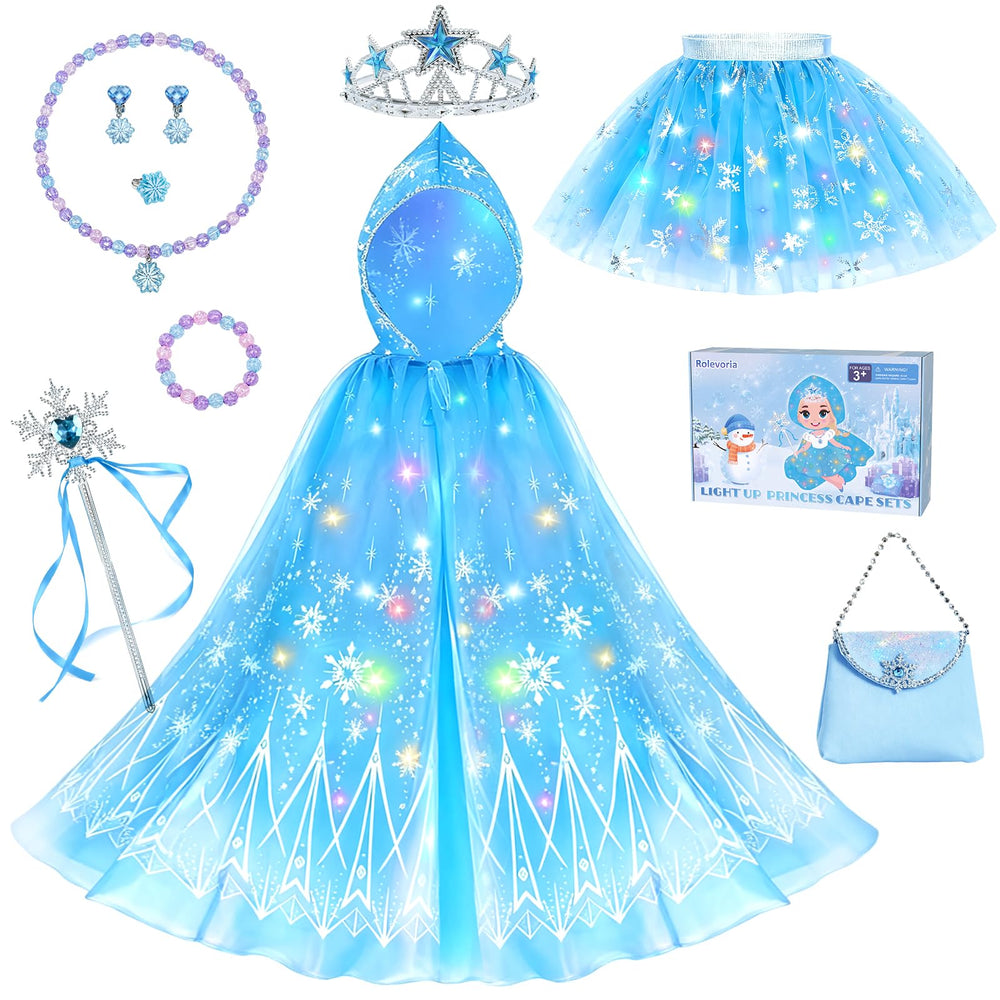 Rolevoria light-up princess dress with hooded snowflake cape sparks imaginative play.