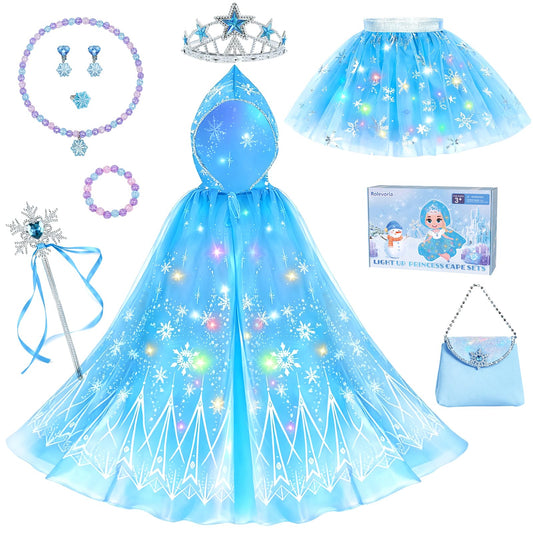 Rolevoria light-up princess dress with hooded snowflake cape sparks imaginative play.