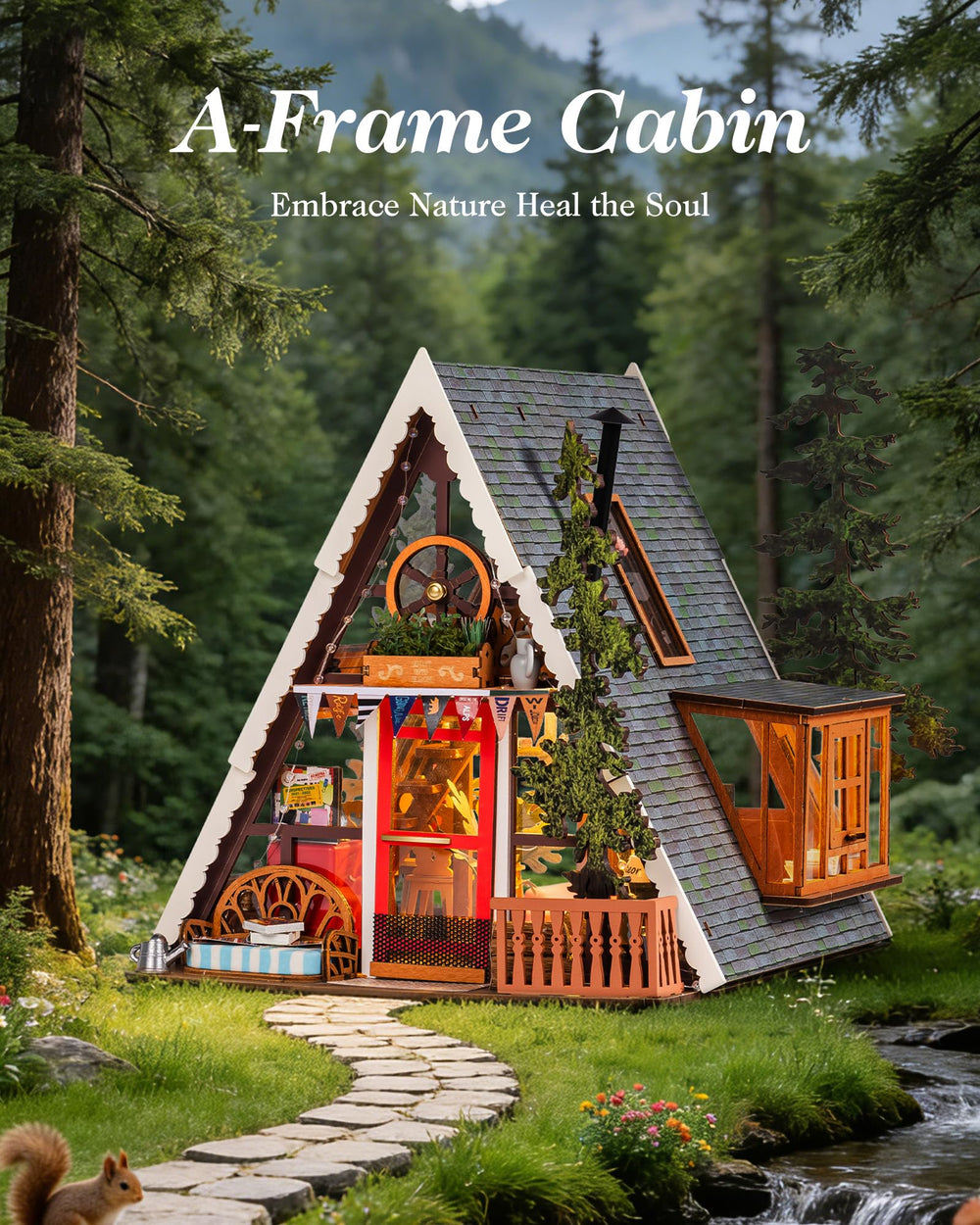 Rolife A-Frame Cabin roof detail shown to evoke cozy rustic styling.