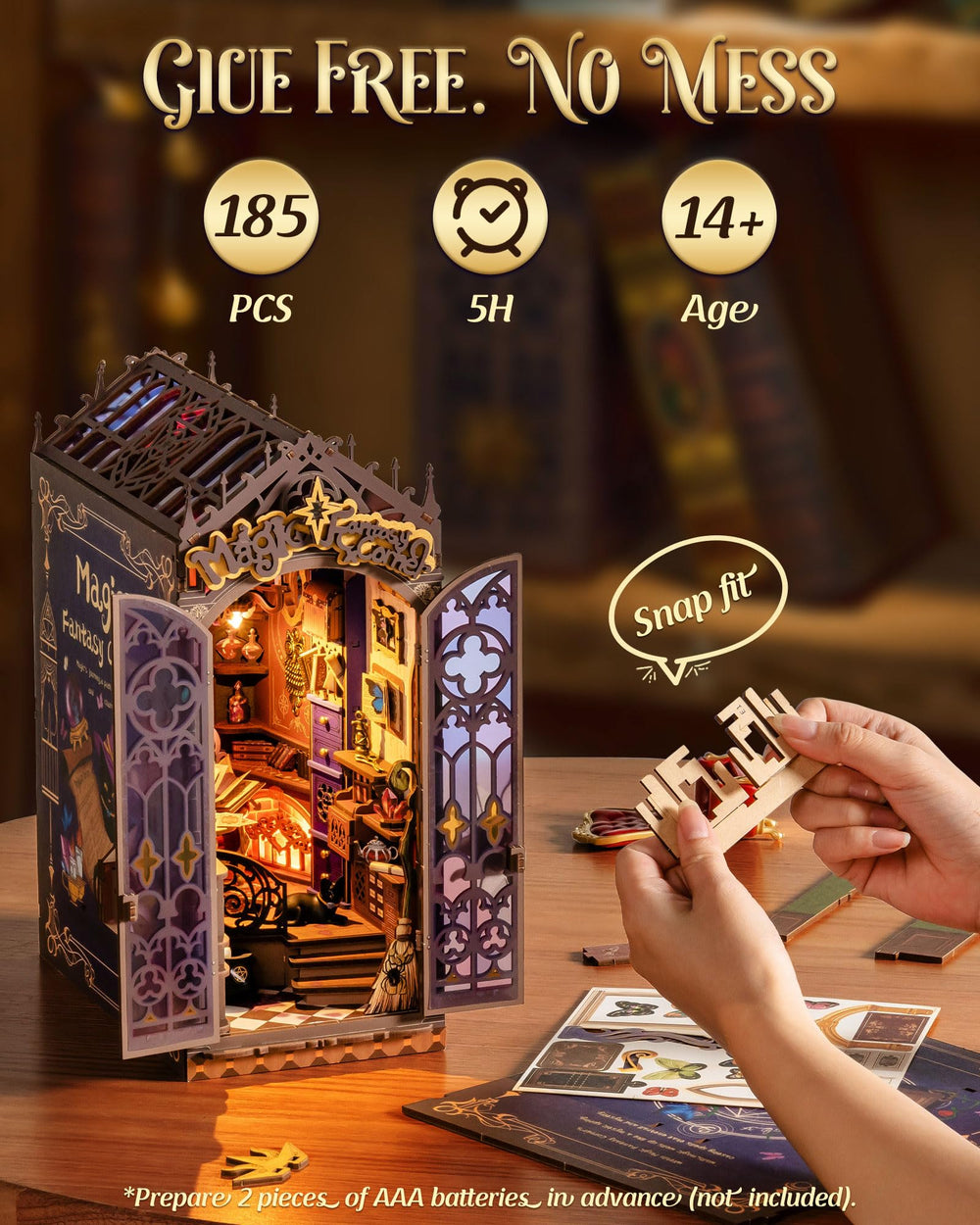 Rolife Book Nook Kit Spellbooks: detailed tomes invite storytelling.