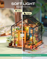Rolife Cathy's Flower House snap-fit pieces enable glue-free, confident assembly.