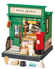 Rolife Century Post Office kit assembly view highlights precise parts for hobbyists