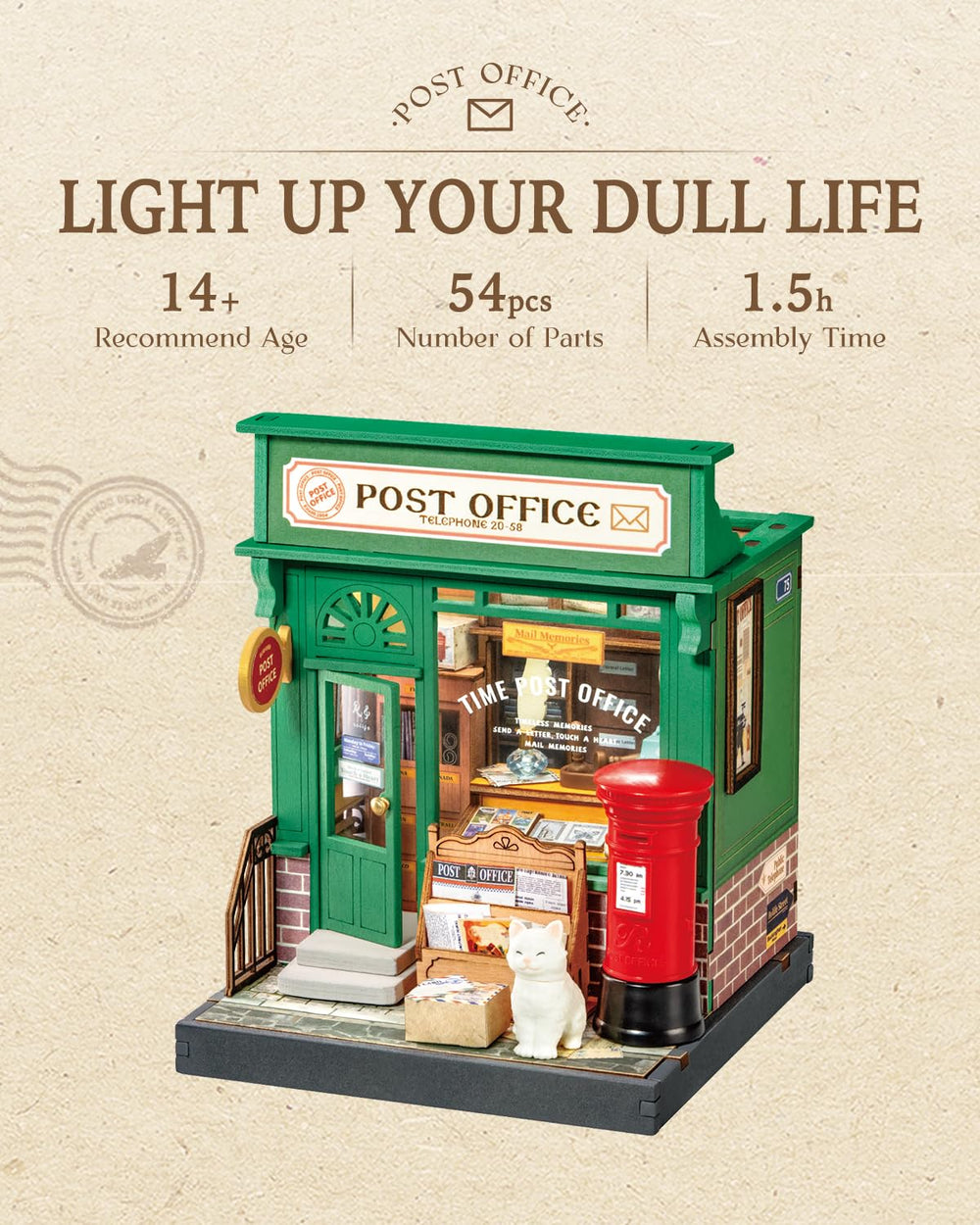 Rolife Century Post Office materials organized for smooth assembly