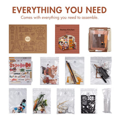 Rolife unfinished kit parts spread invites painting and personal design.
