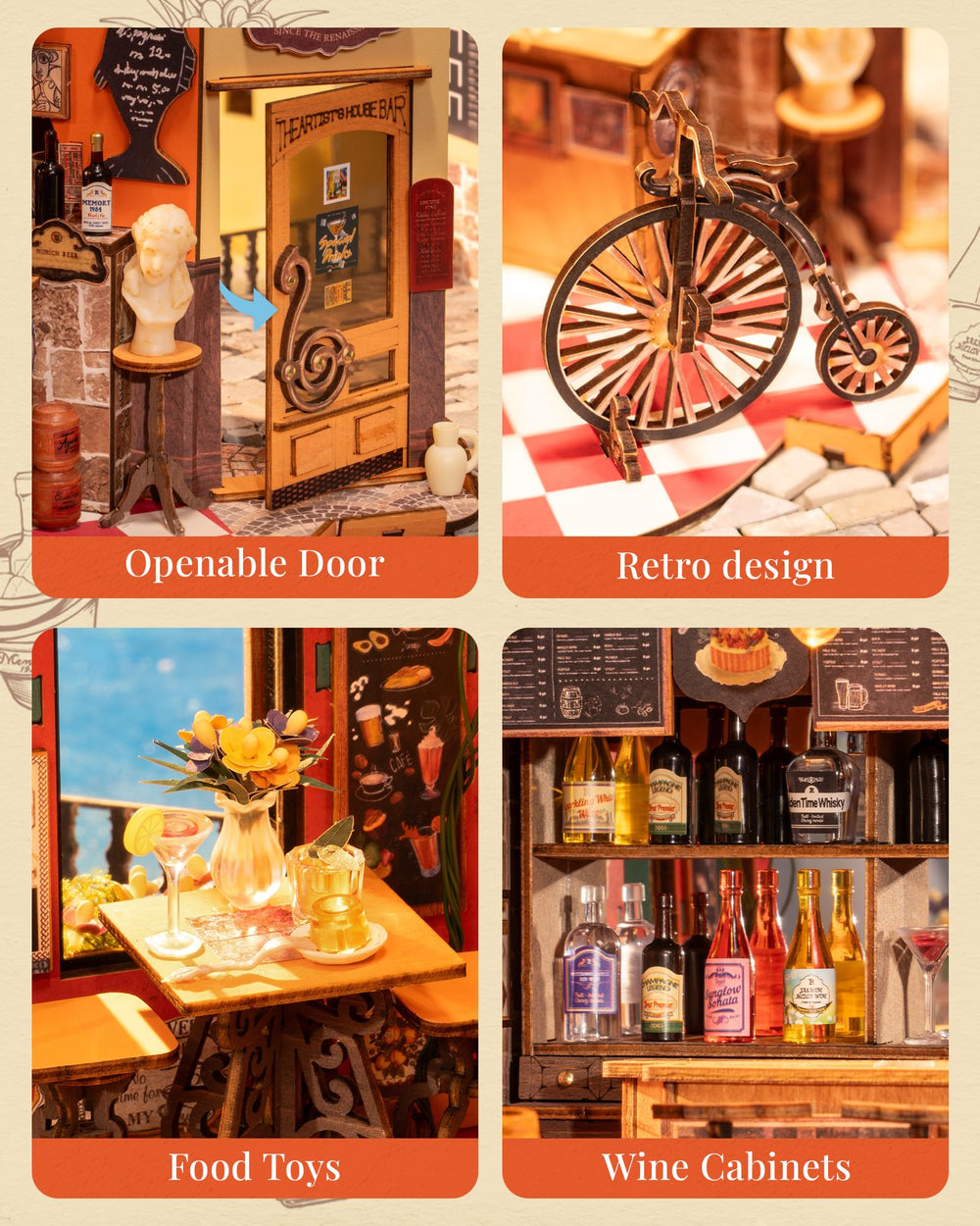 Rolife detailed dollhouse interior furniture showing European retro charm.