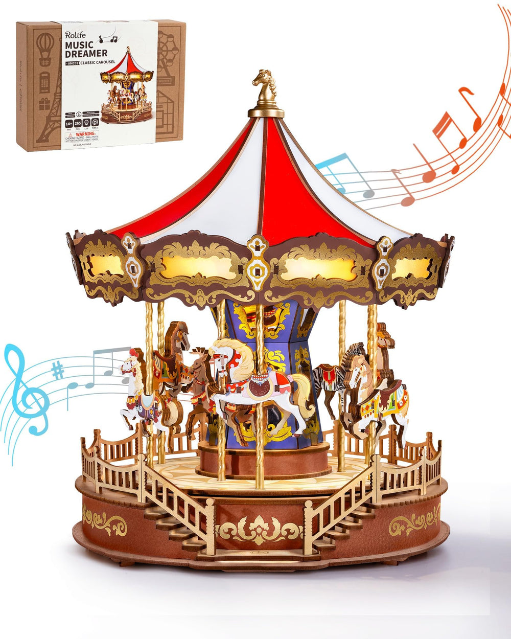 Rolife DIY 3D carousel music box displayed as charming room décor.