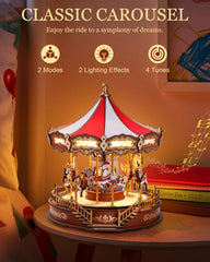 Rolife carousel music box top view reveals smooth rotation and ambience.