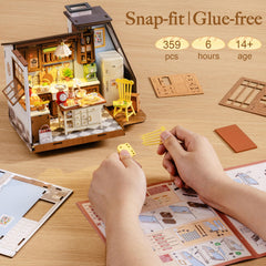 Rolife DIY miniature house kit European kitchen detail, showcasing intricate furniture design.
