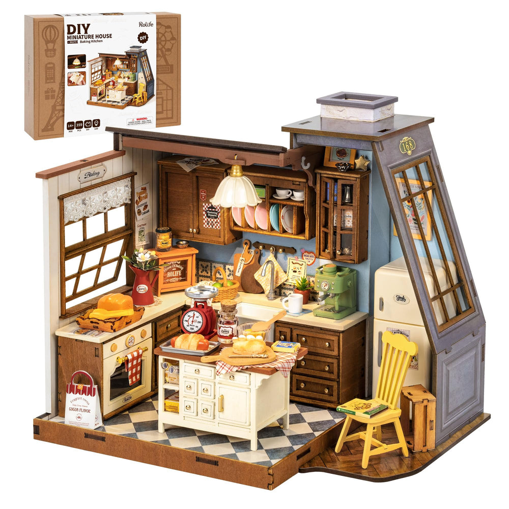 Rolife DIY miniature house kit semi-open kitchen, ideal for relaxed creative time.