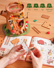 Rolife dollhouse figurines paired with the kit for scenes.