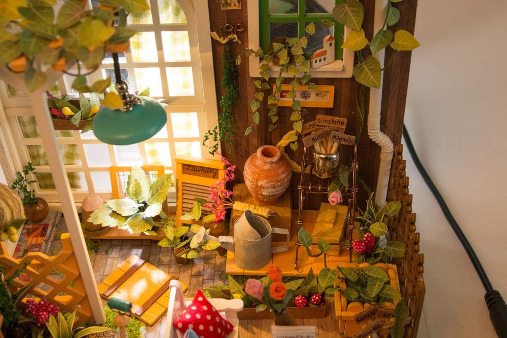 Rolife dollhouse interior detail with tiny rooms for immersive display