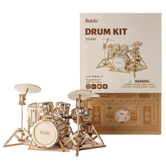 Rolife drum kit contents with sheets and instructions for a hands-on project.