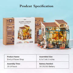 Rolife Emily's Flower Shop packaging contents organized for setup