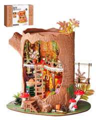 Rolife fairy tree-hole dollhouse front view, perfect woodland décor display.
