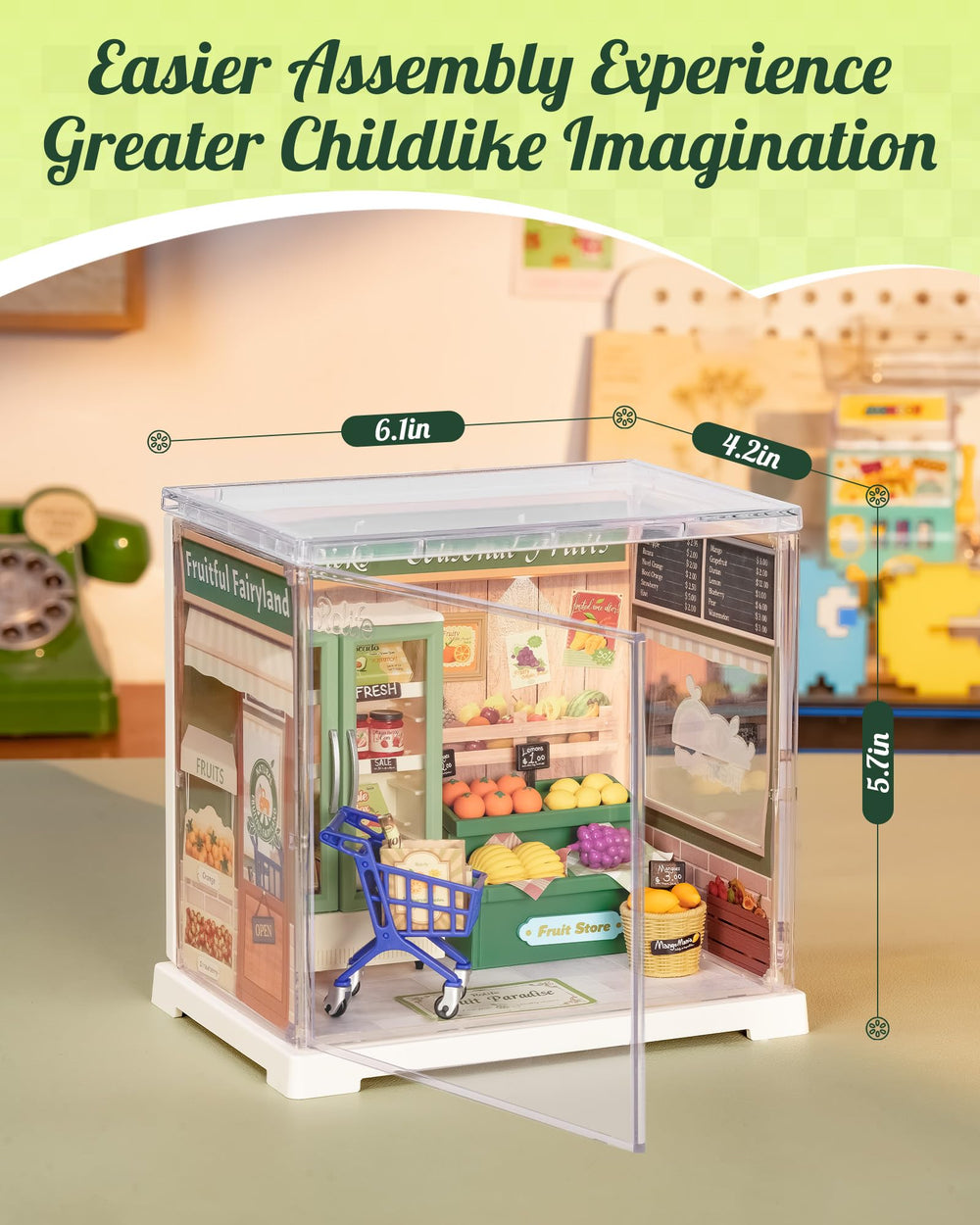 Rolife Fruits Shop shelves with fruit illustrate tidy retail organization