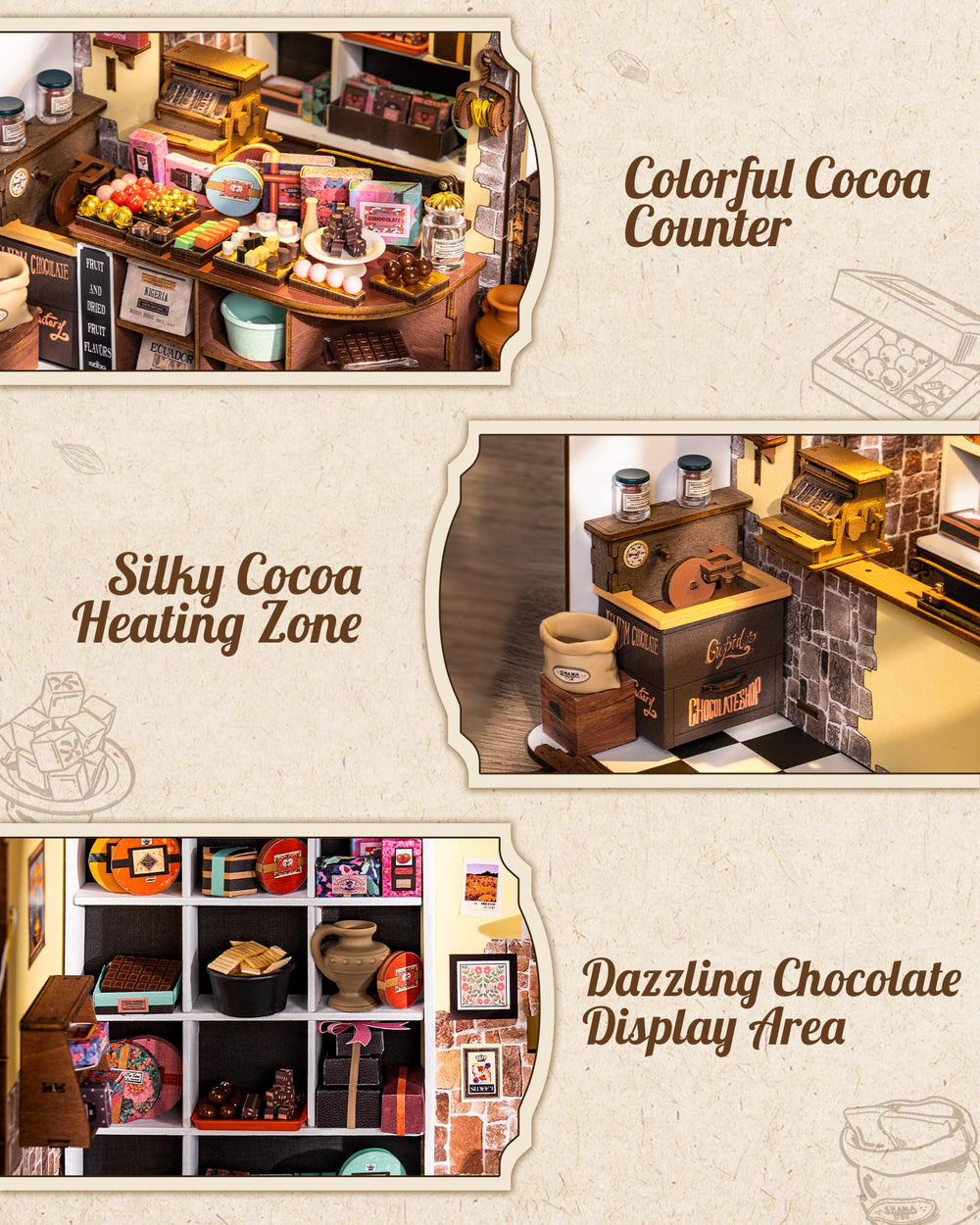 Rolife Henrys Chocolate Shop furniture pieces enable easy assembly.