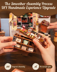 Rolife Henrys Chocolate Shop patrons miniatures boost scene realism.