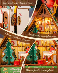 Rolife LED-Lit Christmas House showcases warm glow perfect for cozy night table setups.
