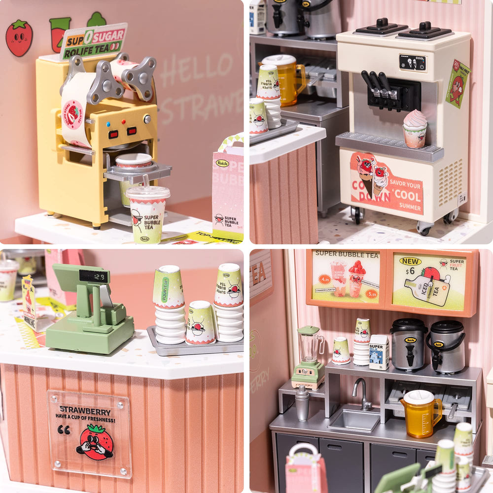 Rolife Milk Tea Shop workbench scene ideal for hands on assembly and collection.