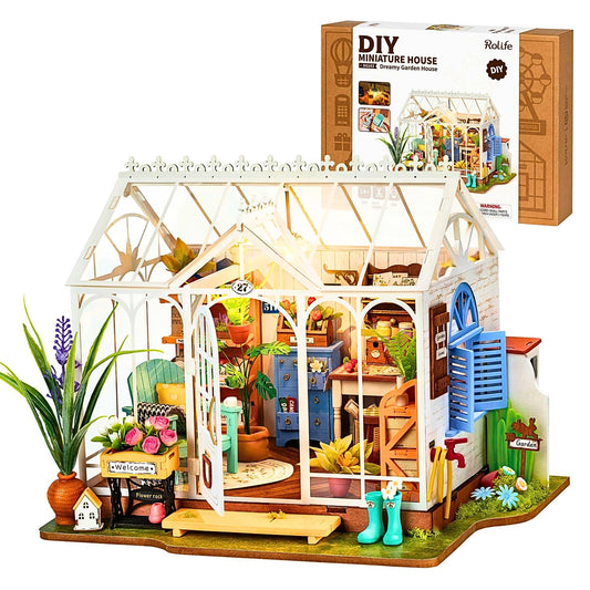 Rolife mini greenhouse kit being assembled for a calming hobby.