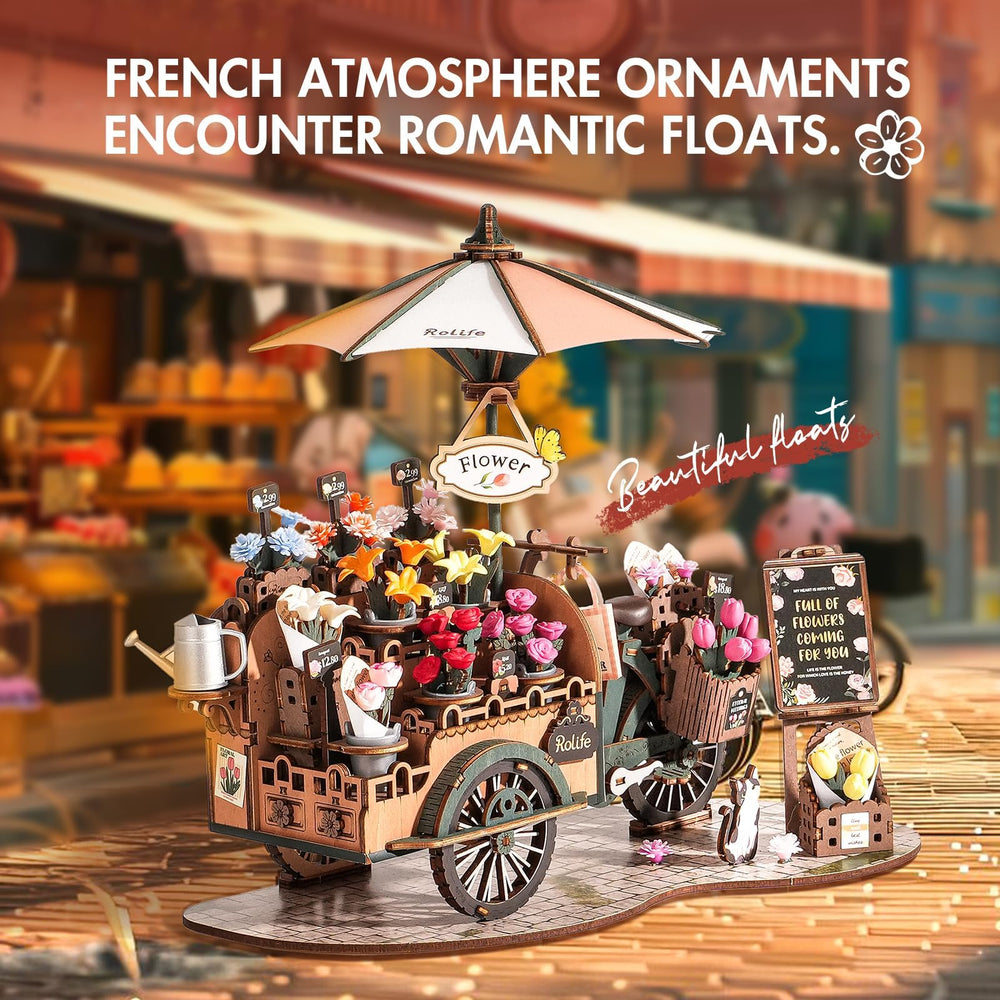 Rolife Miniature 3D Flower Cart Detailed Flowers: six varieties add color and charm