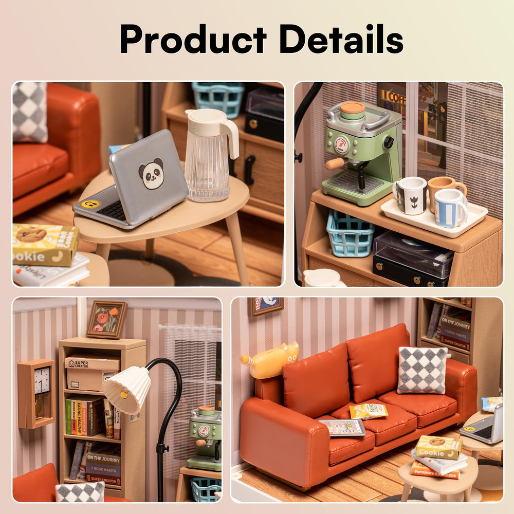 Rolife miniature house pieces arranged on a table invite calm, mindful play.