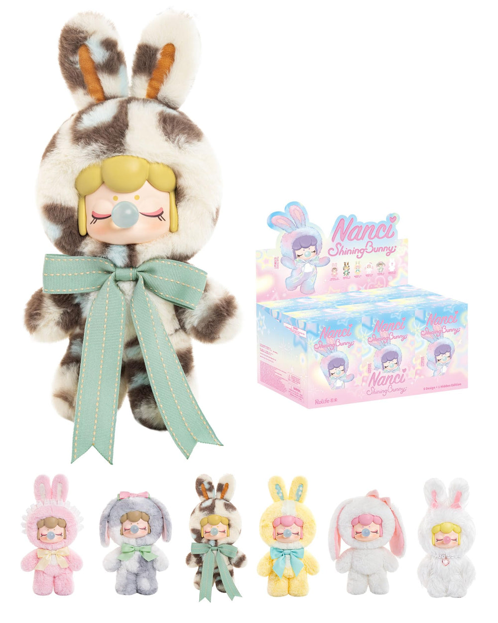 Rolife Nanci Bunny plush close-up face, cozy bedtime cuddle.