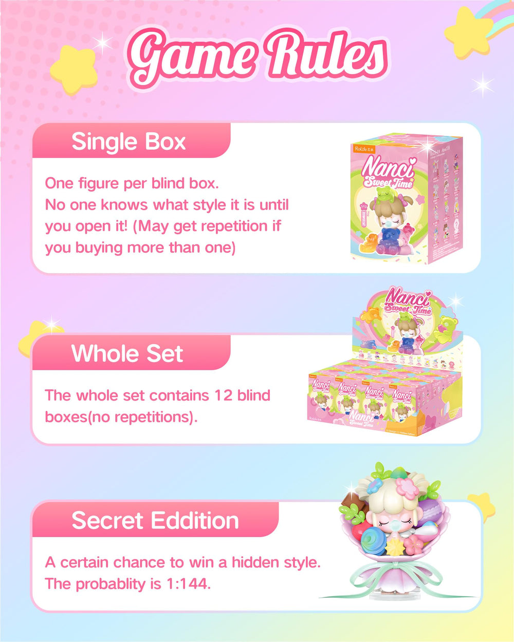 Rolife Nanci Sweet Time figure ready-to-gift packaging and card.