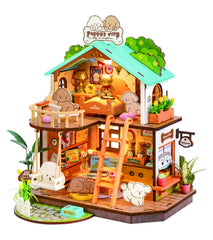 Rolife puppy cozy villa front view shows warm miniature living space ideal for display