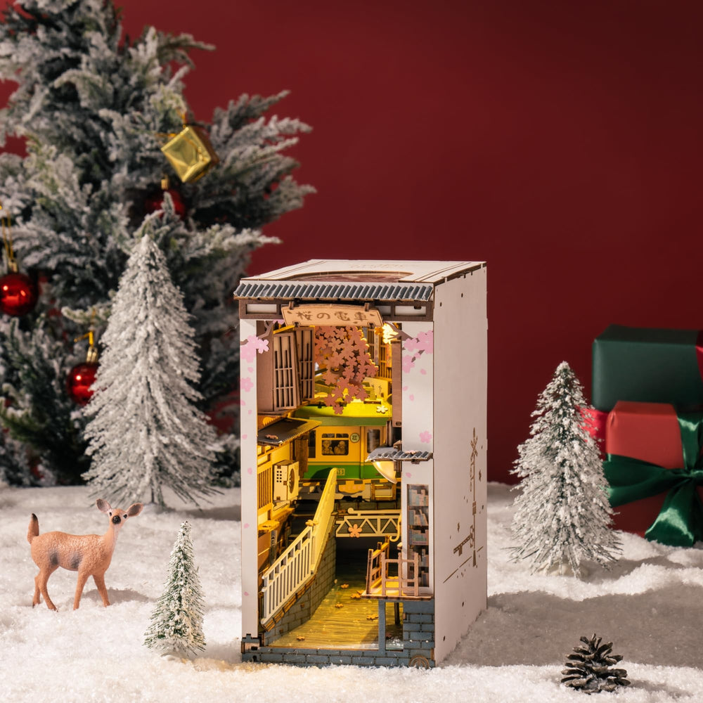 Rolife Sakura Densya flowers and trees bring charm to any bookshelf