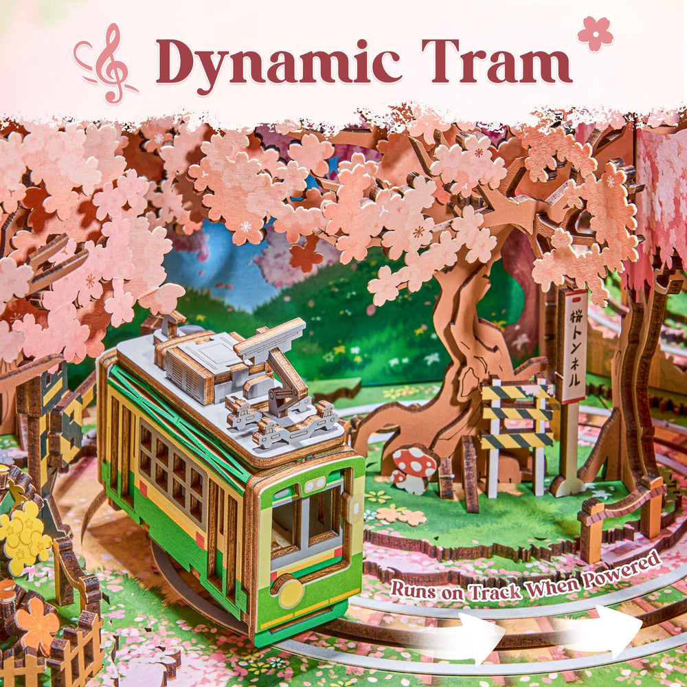 Rolife Sakura Dreamy Tour TV-style music box and display scene setup