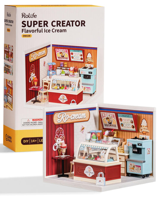 Rolife Super Creator ice cream store kit ready for assembly and display.