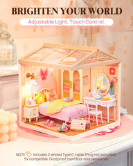 Rolife Pink Bedroom Nightstand mini furniture for dollhouse display and storytelling.