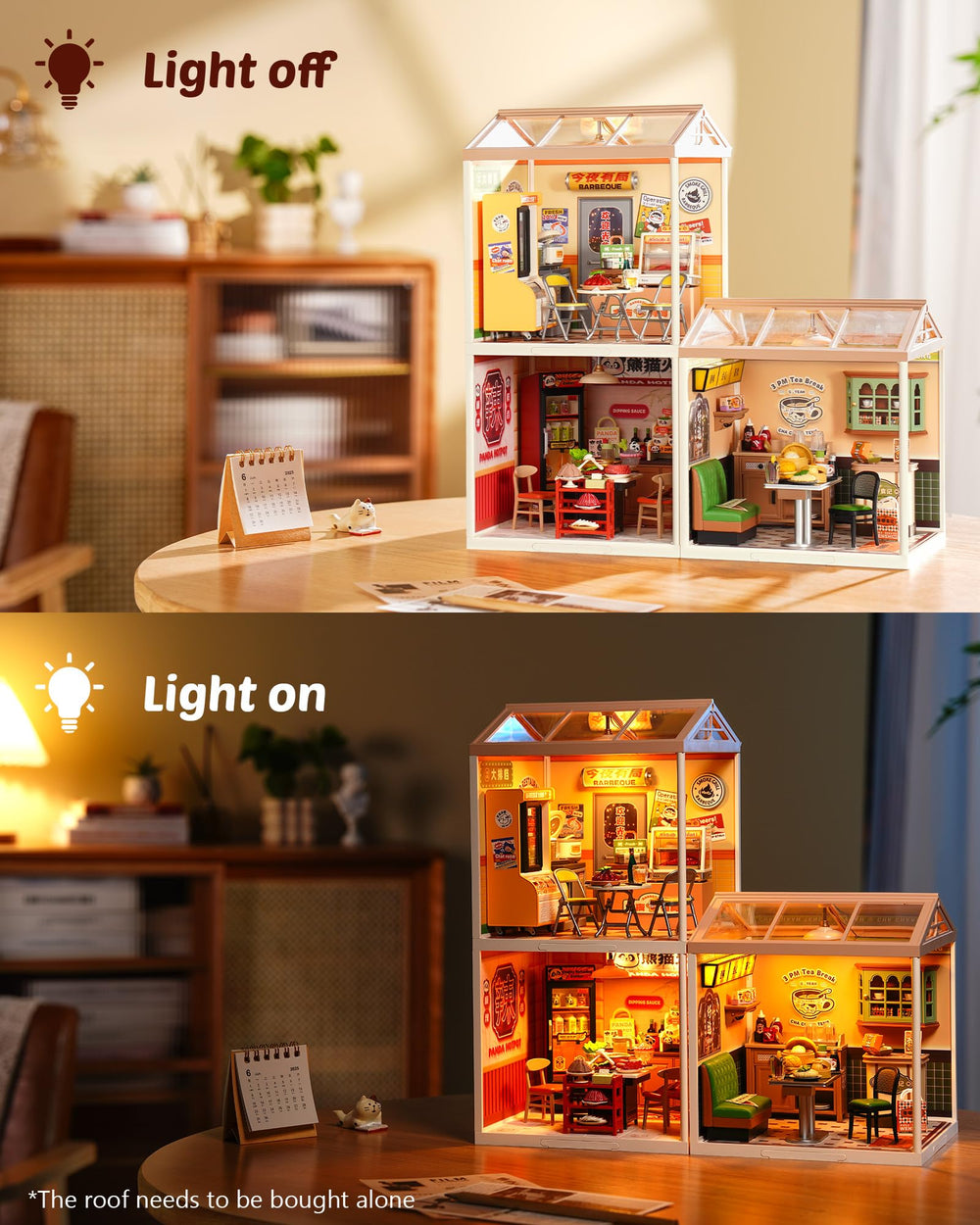 Rolife panda figurines pair with the houses for storytelling mini moments