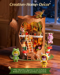Rolife tree-hole dollhouse with LED lights for ambience.