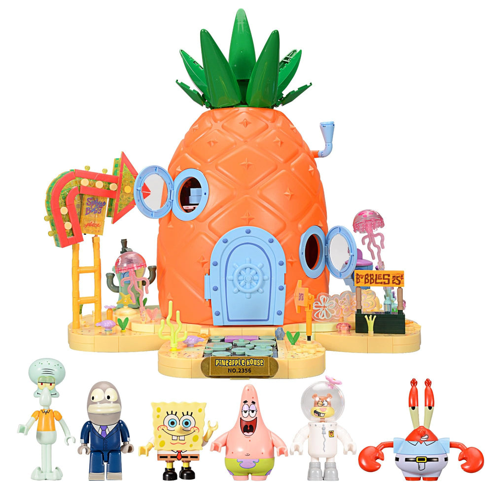 ROLOSO Pineapple House bricks display for imaginative play and color variety.