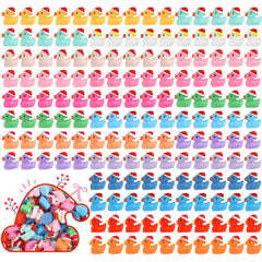 ROMROC 160pcs Christmas ducks pack shot showing colorful resin figures for festive DIY decor.