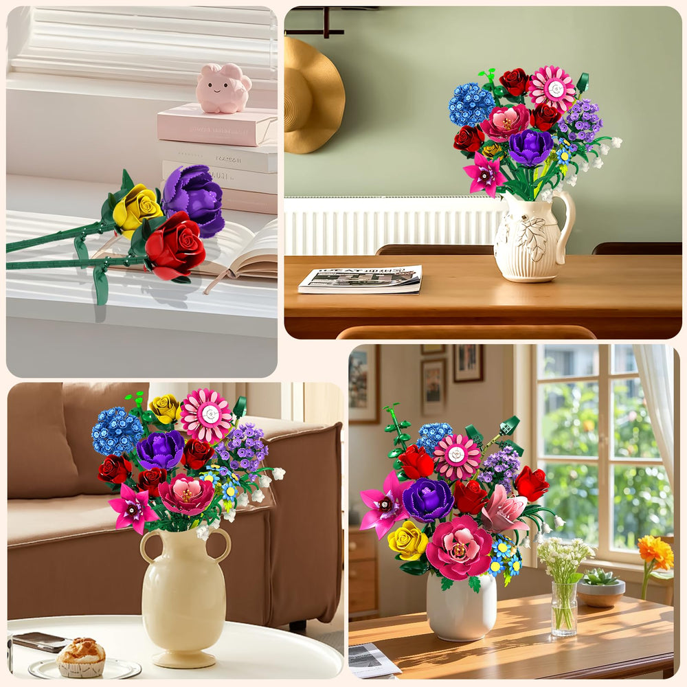 Rongmeiz Flower Bouquet Building Set – Gift-ready for Valentines Day, Mother's Day, and birthdays.