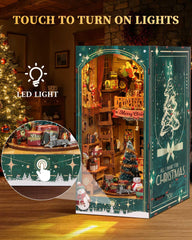 RONSTONE DIY Book Nook Kit snow figure detail enhances festive shelf charm.
