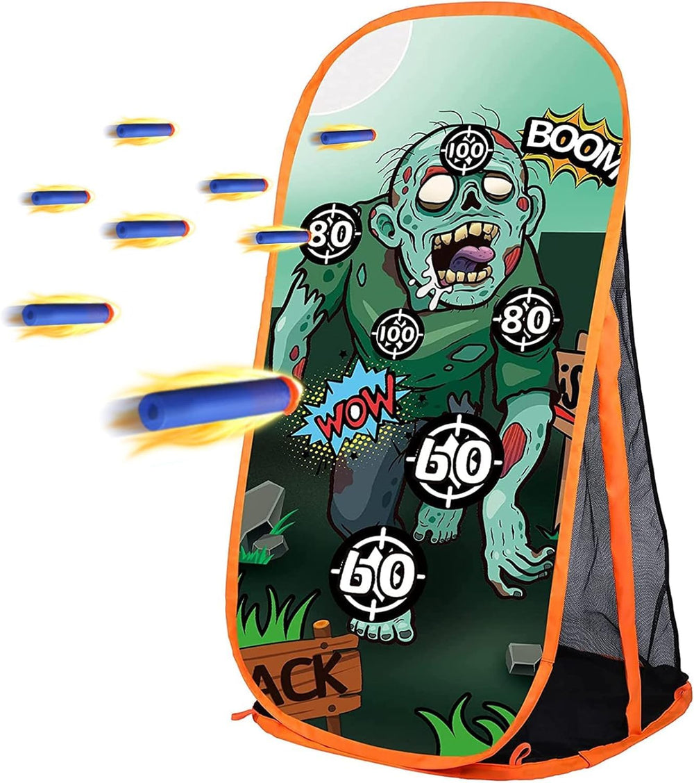 RONSTONE zombie-target for Nerf guns in outdoor setup, ideal for family play.